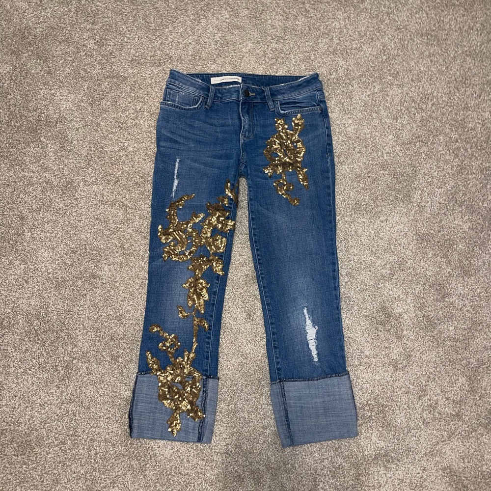 Pilcro & The Letterpress Hyphen Gold Sequin Cropped Jeans